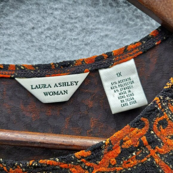 Laura Ashley Woman Sleeveless Orange & Black Floral Pattern Tank Top 1X - Picture 2 of 3